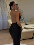 Vestido ajustado sin espalda con diamantes de imitación negro