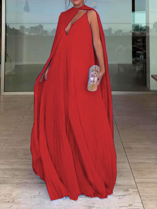 Conjunto de dos piezas de vestido largo plisado celeste y capa