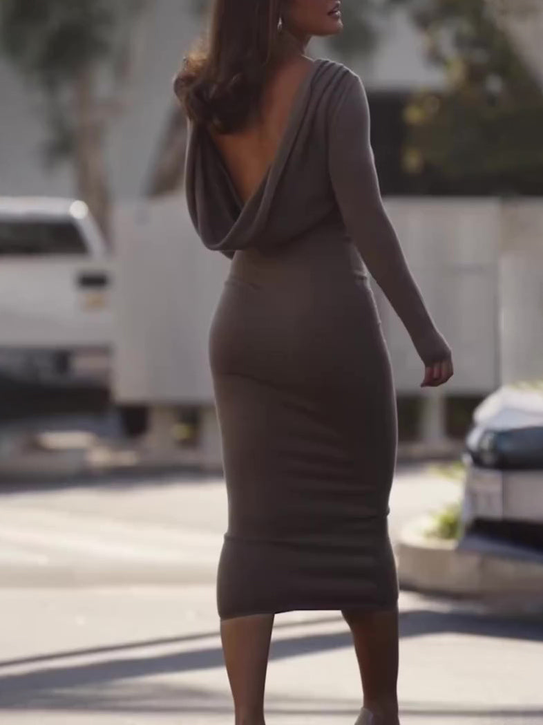 Vestido ajustado de manga larga sin espalda