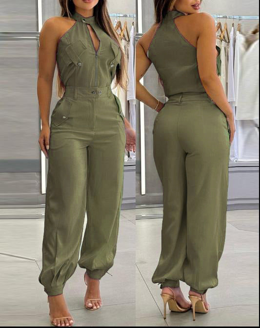 Traje de dos piezas con pantalones de trabajo informales con top halter