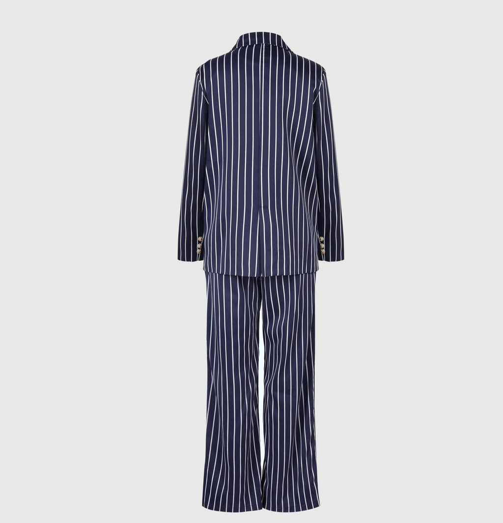 Elegantes Set aus gestreiftem Blazer und Hose mit hoher Taille