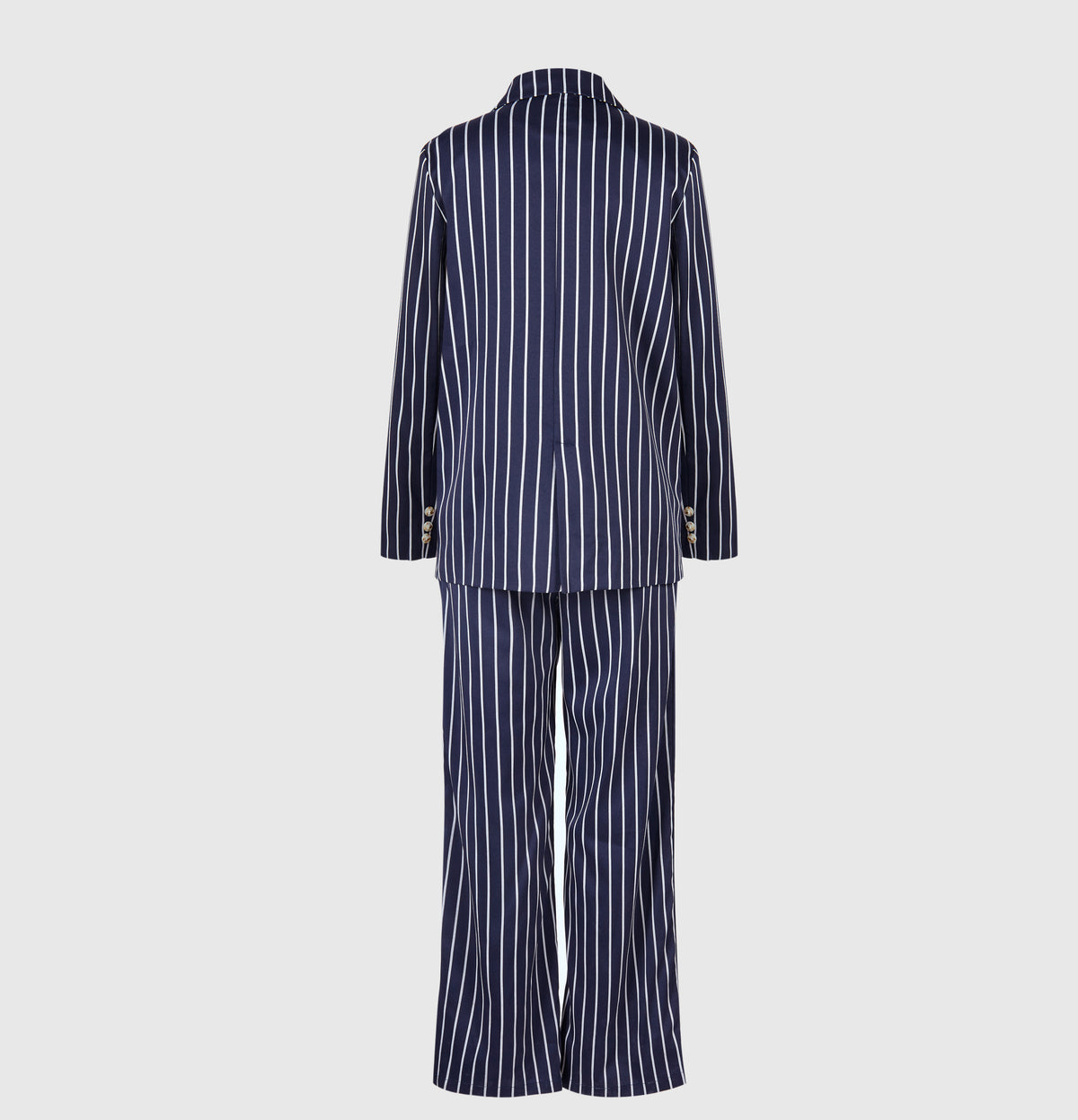 Conjunto elegante de blazer a rayas y pantalón de cintura alta