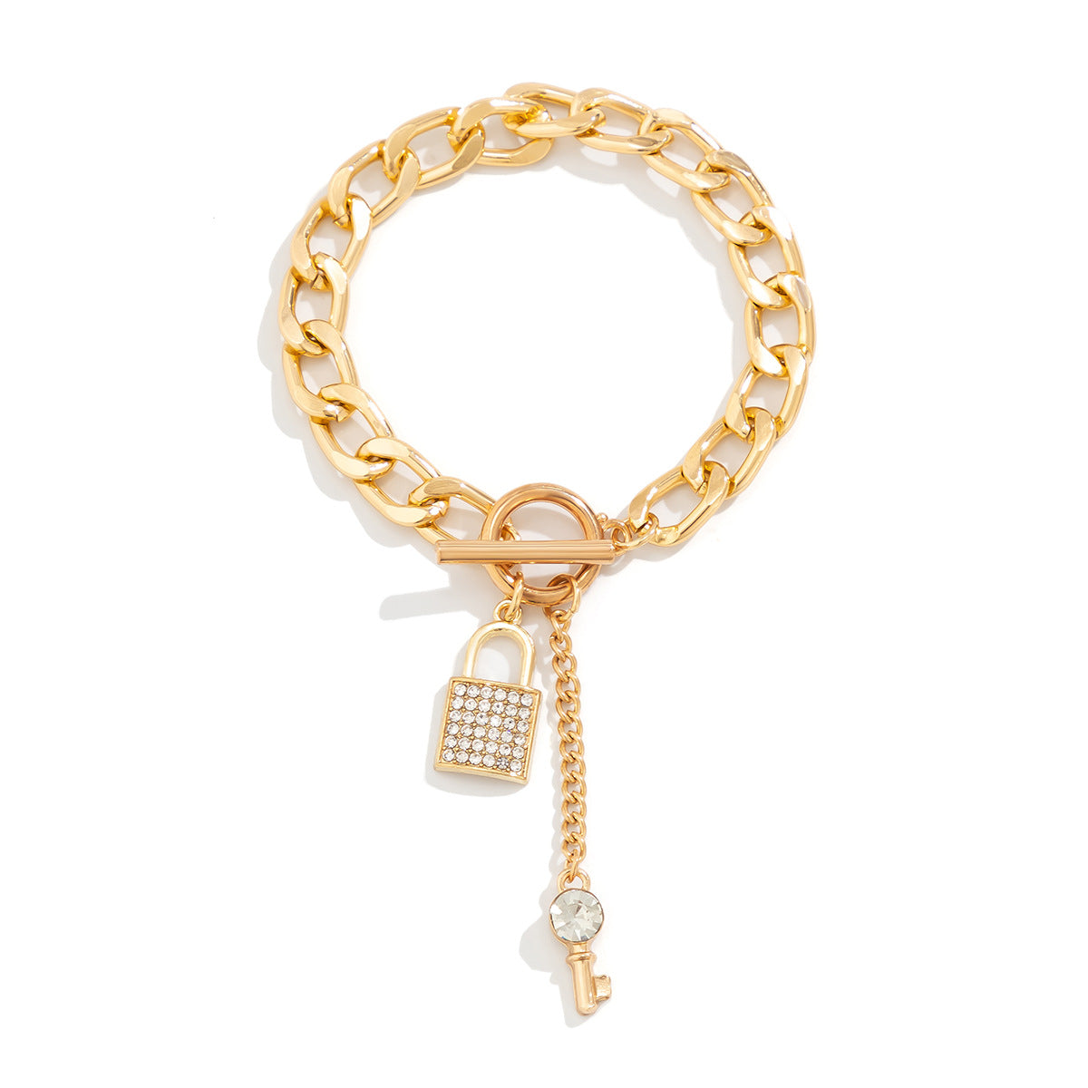 Cadena gruesa con cerradura brillante y collar con colgante de llave para mujer