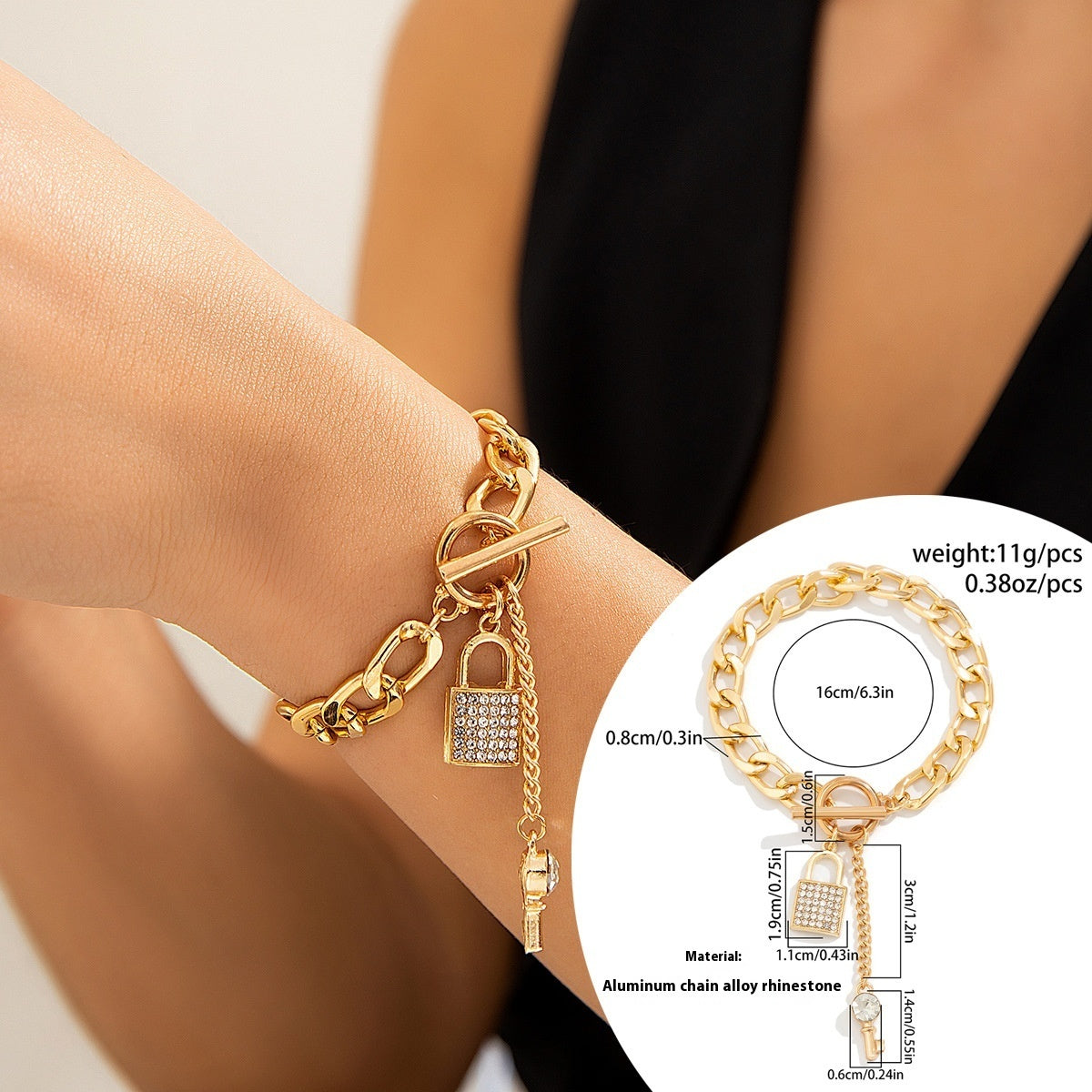 Cadena gruesa con cerradura brillante y collar con colgante de llave para mujer