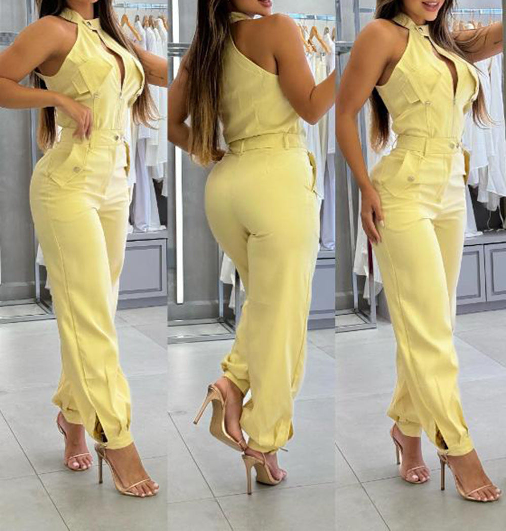 Traje de dos piezas con pantalones de trabajo informales con top halter