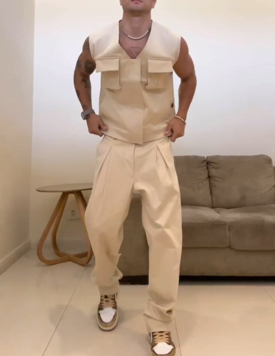 Conjunto de 2 piezas de chaleco de trabajo de moda para hombre
