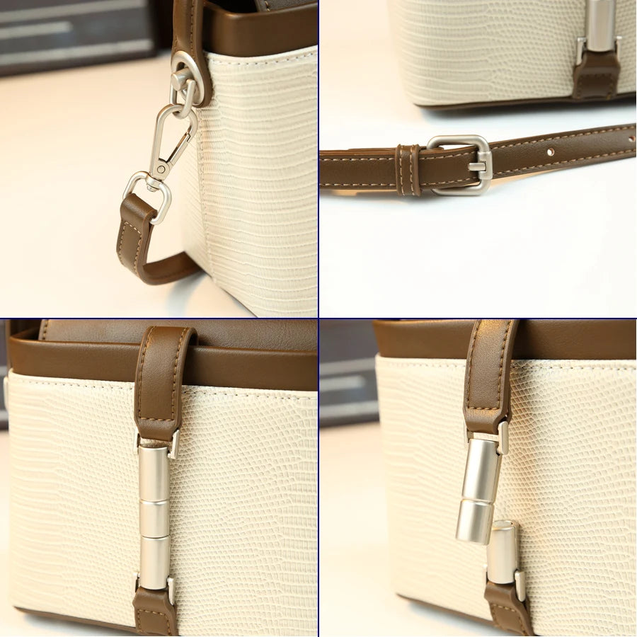 Französische Retro-Farbblock-Handtasche, weiche Haptik, einzigartiger Schlossverschluss, vielseitige kleine quadratische Tasche