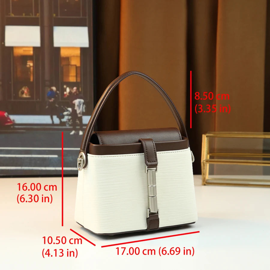 Französische Retro-Farbblock-Handtasche, weiche Haptik, einzigartiger Schlossverschluss, vielseitige kleine quadratische Tasche