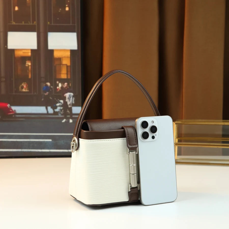 Französische Retro-Farbblock-Handtasche, weiche Haptik, einzigartiger Schlossverschluss, vielseitige kleine quadratische Tasche