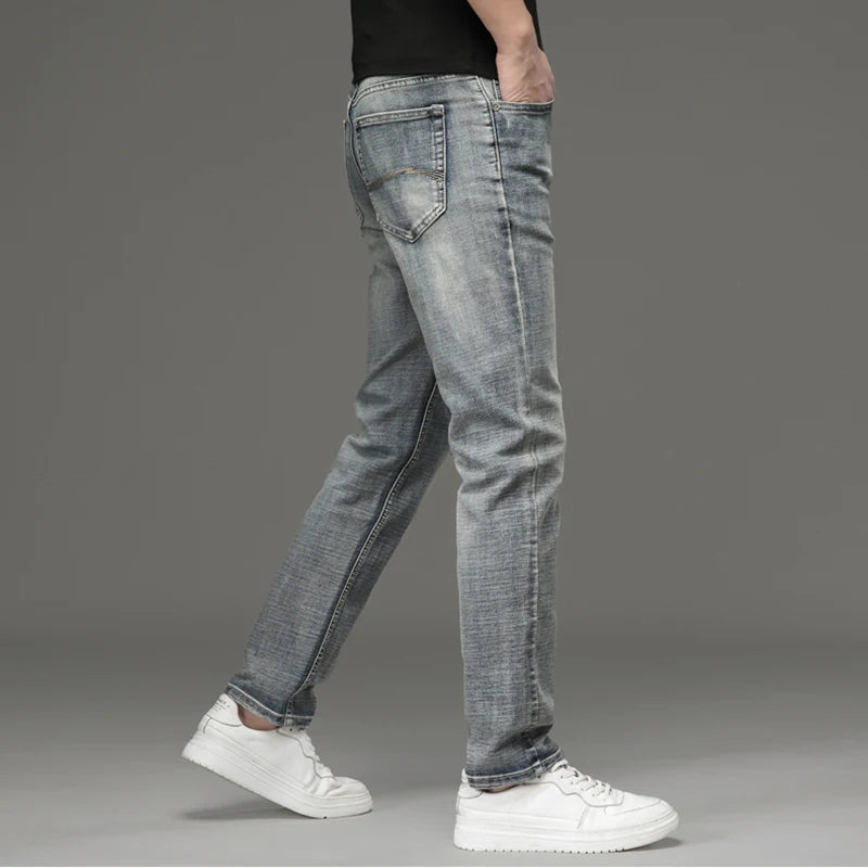 2026 New Men's Stretch Regular Fit Jeans Business Casual Classic Style Fashion Denim Trousers Male Vintage Black Blue Pants