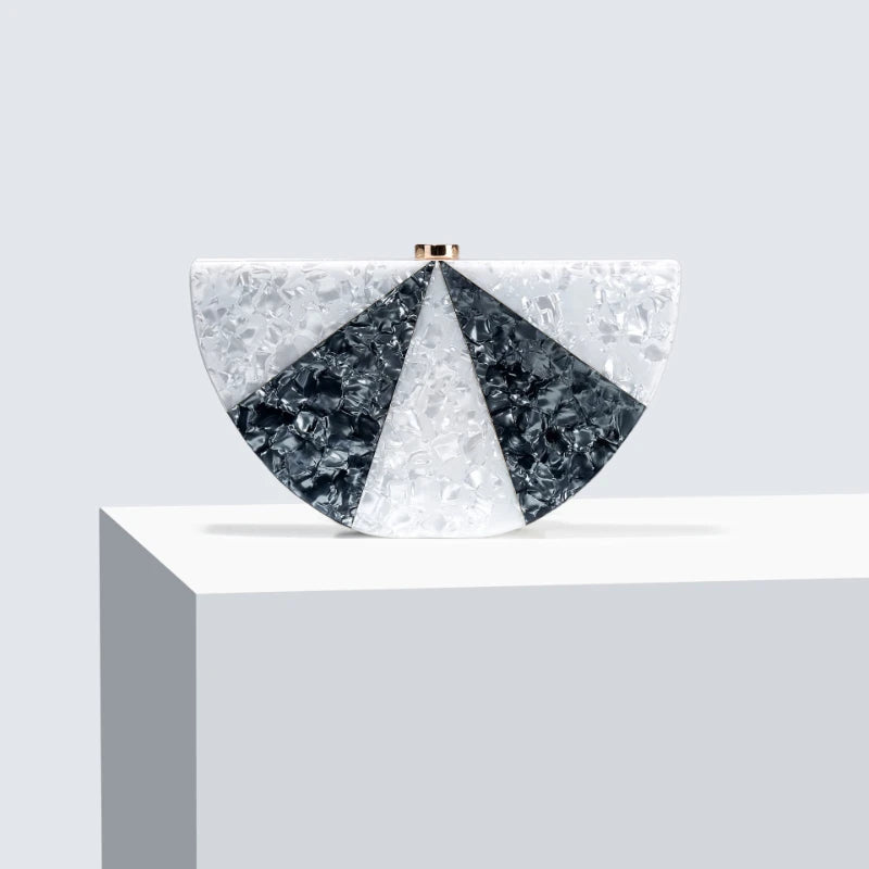 Bolso bandolera de acrílico con diseño de retazos, estilo semicírculo, para bodas, moda, moda, noche, bolsos de mujer, tendencia, fiesta, cartera femenina