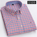 New Men's Social Shirt Short Sleeve 100% Pure Cotton Oxford Soft Buttoned Plaid Formal Male Clothes Pocket Social Shirt S-7XL