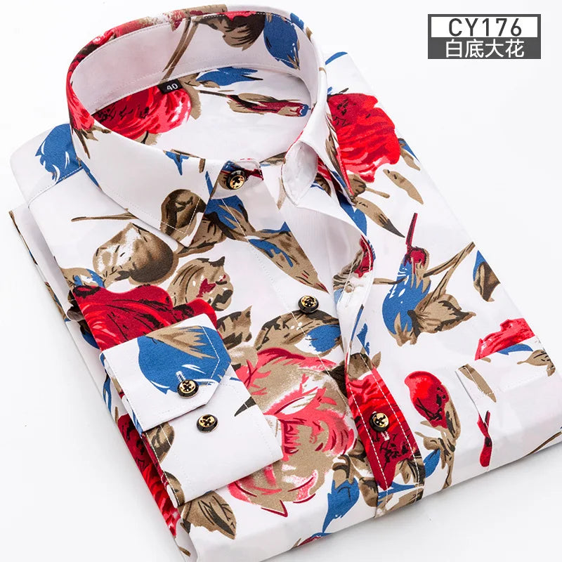 New men's shirt Thin long-sleeved printed spring/summer non-ironing business casual slim slim fashion breathable shirt