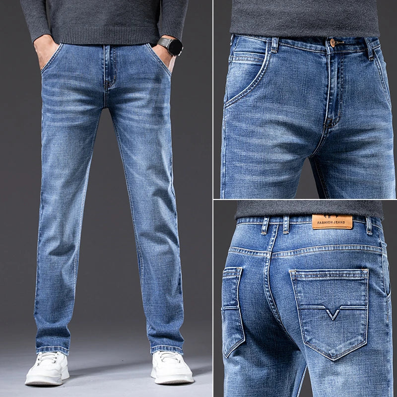 2026 New Men's Stretch Regular Fit Jeans Business Casual Classic Style Fashion Denim Trousers Male Vintage Black Blue Pants