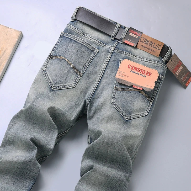 2026 New Men's Stretch Regular Fit Jeans Business Casual Classic Style Fashion Denim Trousers Male Vintage Black Blue Pants