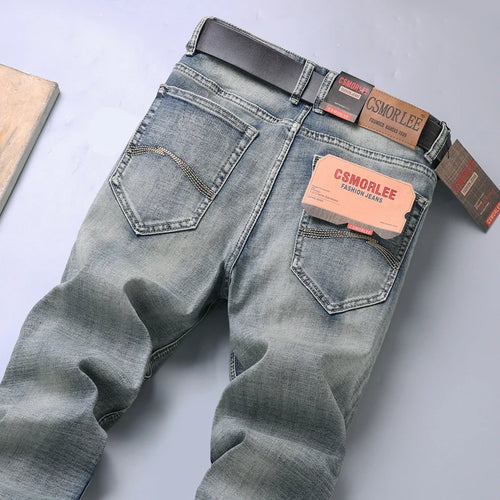 2026 New Men's Stretch Regular Fit Jeans Business Casual Classic Style Fashion Denim Trousers Male Vintage Black Blue Pants