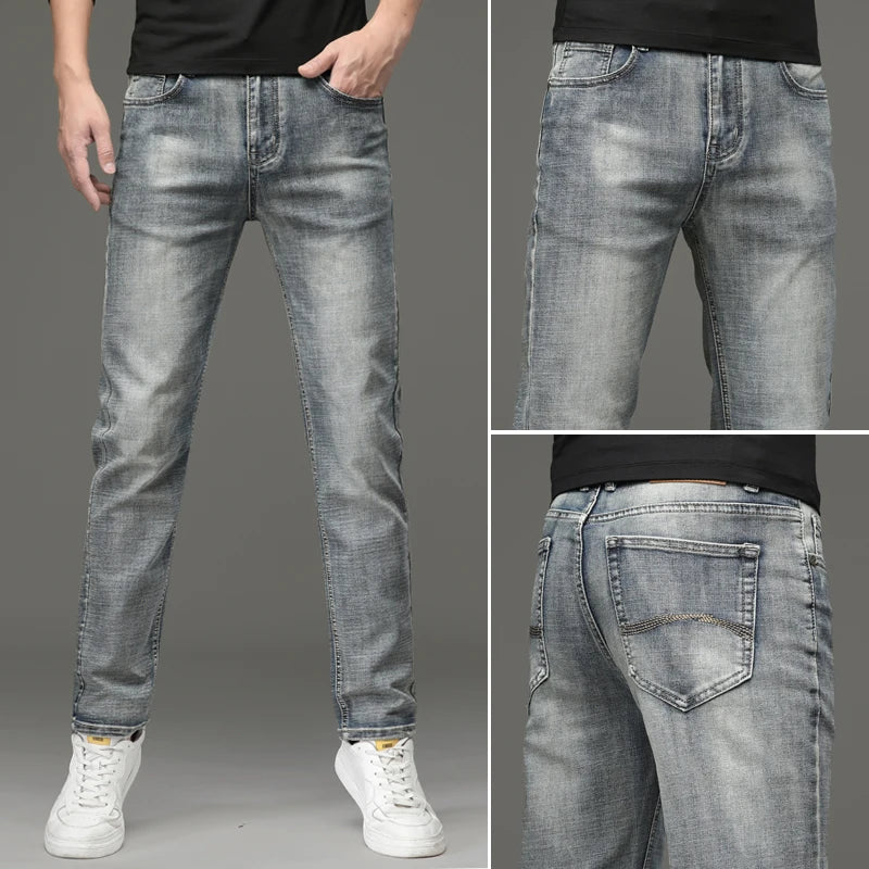 2026 New Men's Stretch Regular Fit Jeans Business Casual Classic Style Fashion Denim Trousers Male Vintage Black Blue Pants