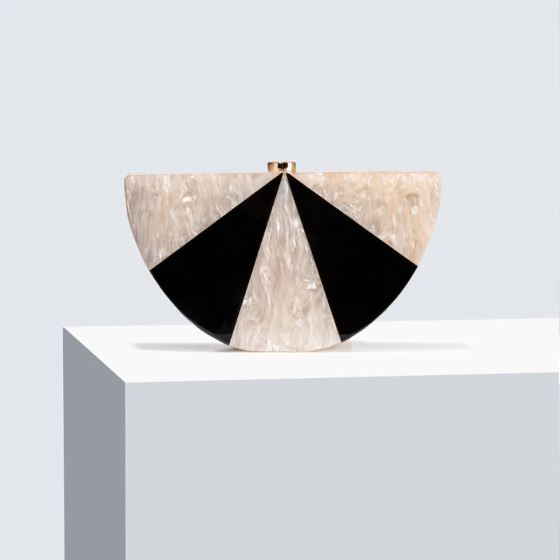 Bolso bandolera de acrílico con diseño de retazos, estilo semicírculo, para bodas, moda, moda, noche, bolsos de mujer, tendencia, fiesta, cartera femenina
