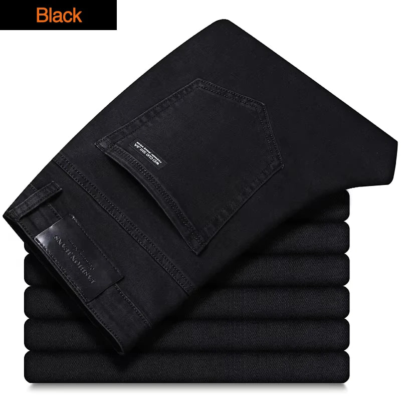 2026 New Men's Stretch Regular Fit Jeans Business Casual Classic Style Fashion Denim Trousers Male Vintage Black Blue Pants