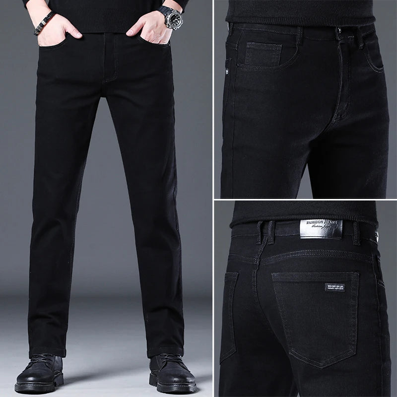 2026 New Men's Stretch Regular Fit Jeans Business Casual Classic Style Fashion Denim Trousers Male Vintage Black Blue Pants