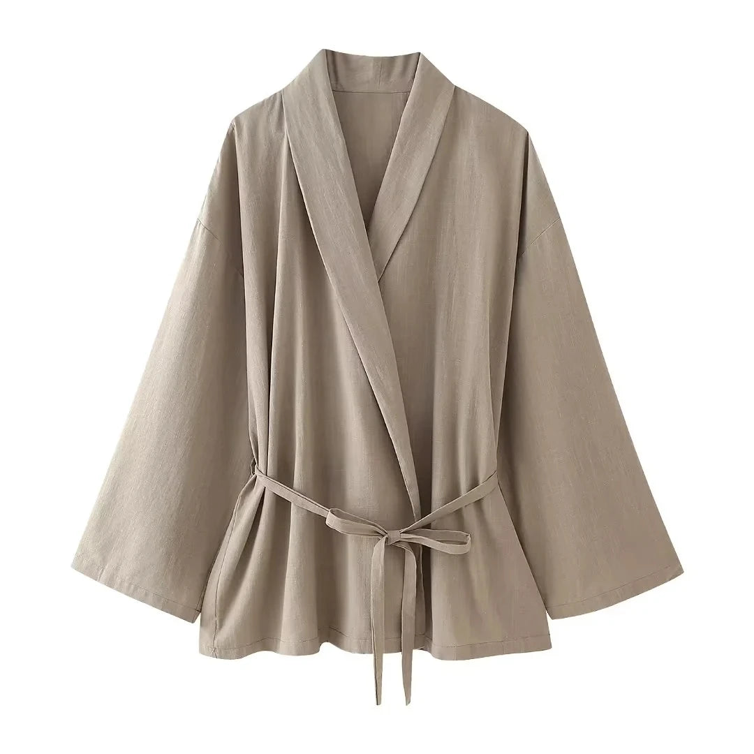 HH Women Loose Wide Leg Pant Set Fashion Lapel V Neck Long Sleeve Thin Blazer Coat With Belt 2024 Summer Ladies Solid Suit