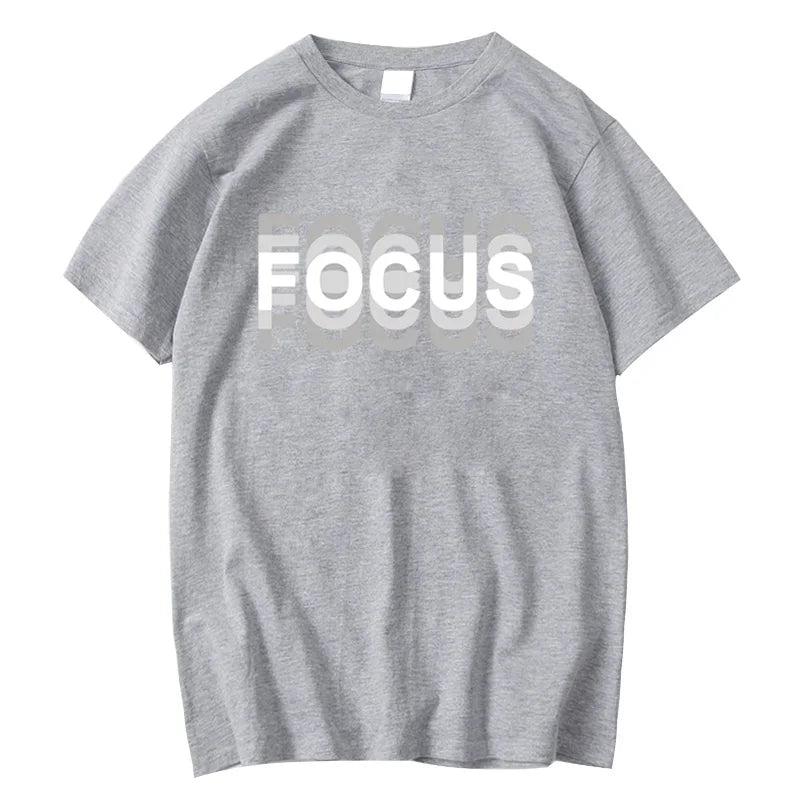 Summer Men's 100% Cotton High Quality Casual Sports Loose Oversized Funny Focus Print Round Neck Short Sleeved T-shirt Tops