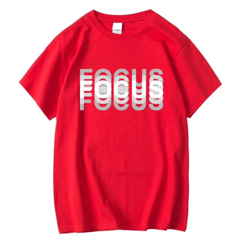 Summer Men's 100% Cotton High Quality Casual Sports Loose Oversized Funny Focus Print Round Neck Short Sleeved T-shirt Tops