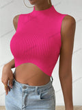 Summer Spring Women Casual Sexy Knit Sleeveless Curve Corset Mock Neck Crossfit Crop Top Femme Stretch Y2k Tank Fashion Clothes