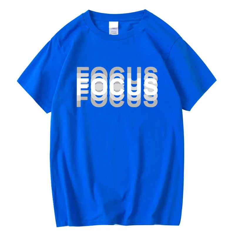 Summer Men's 100% Cotton High Quality Casual Sports Loose Oversized Funny Focus Print Round Neck Short Sleeved T-shirt Tops
