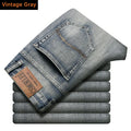 2026 New Men's Stretch Regular Fit Jeans Business Casual Classic Style Fashion Denim Trousers Male Vintage Black Blue Pants
