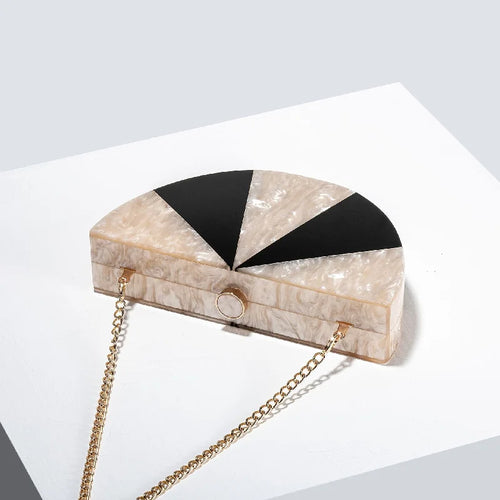 Bolso bandolera de acrílico con diseño de retazos, estilo semicírculo, para bodas, moda, moda, noche, bolsos de mujer, tendencia, fiesta, cartera femenina