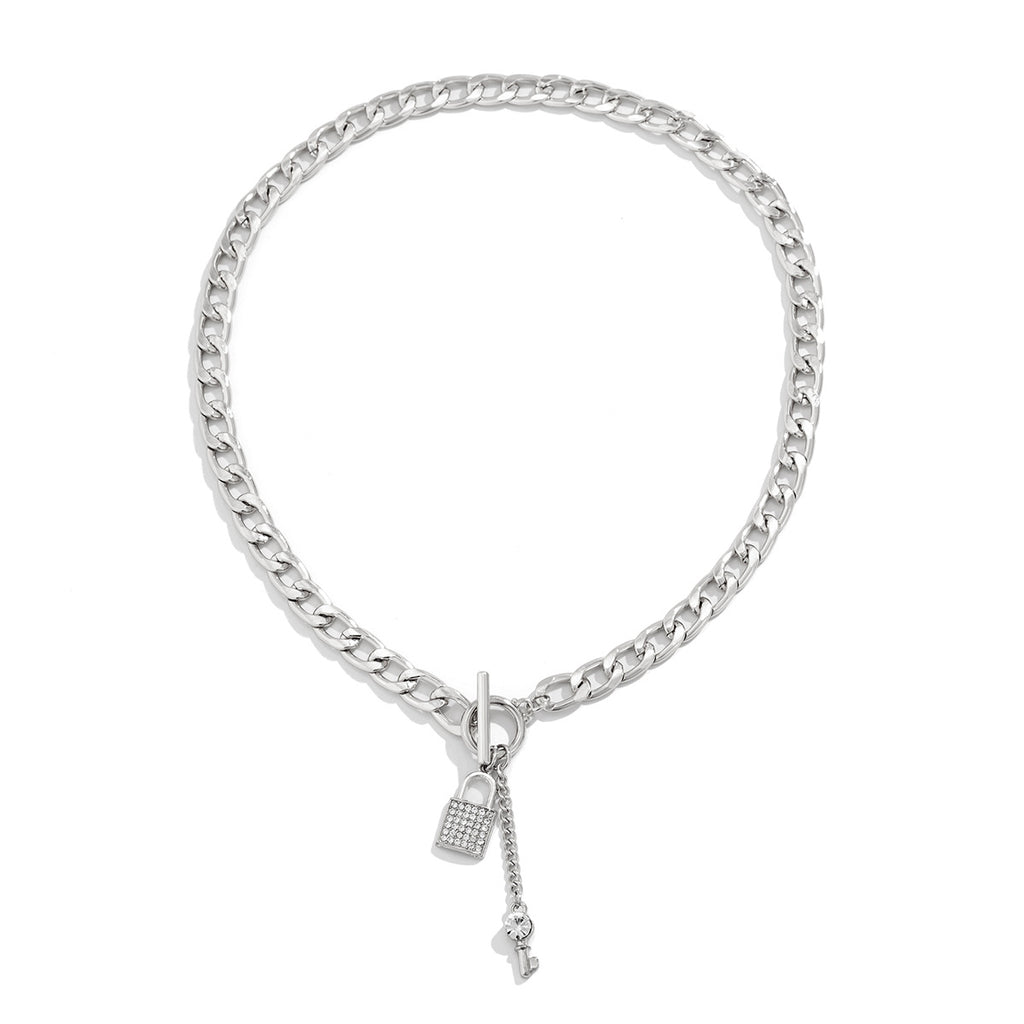 Klobige Kette mit glänzendem Schloss und Schlüsselanhänger-Halskette für Damen