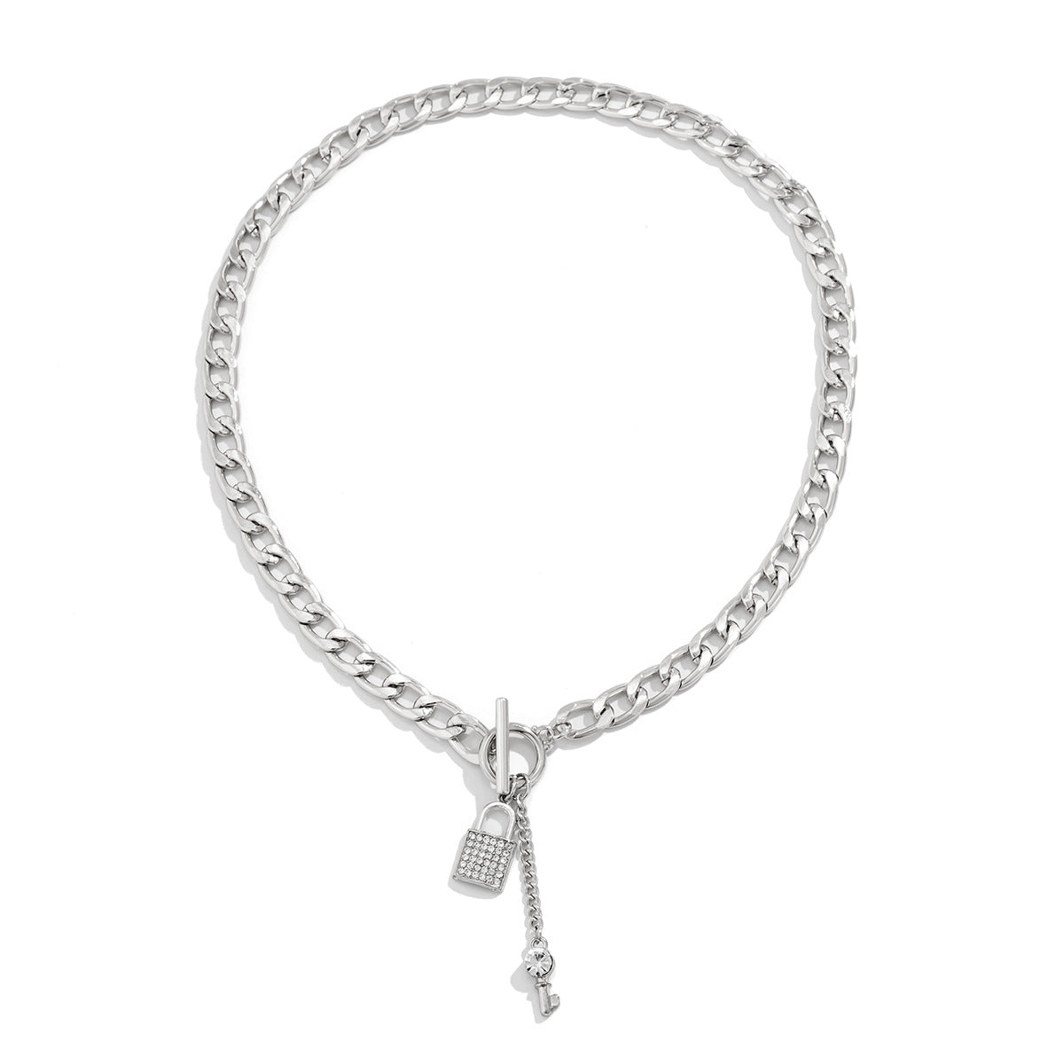 Cadena gruesa con cerradura brillante y collar con colgante de llave para mujer