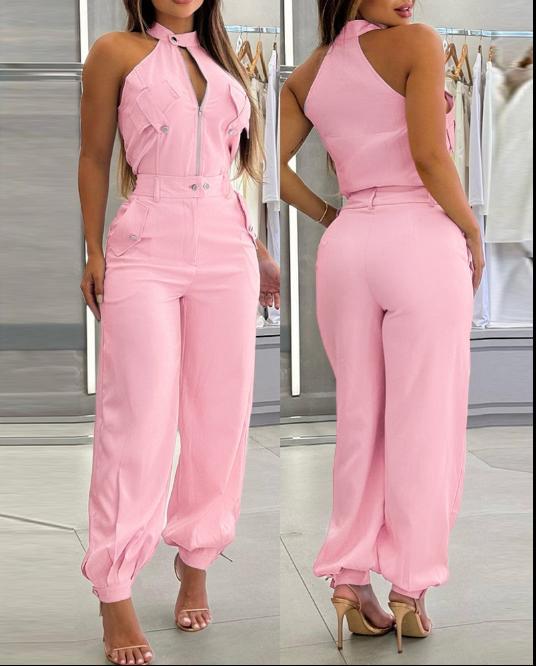 Traje de dos piezas con pantalones de trabajo informales con top halter